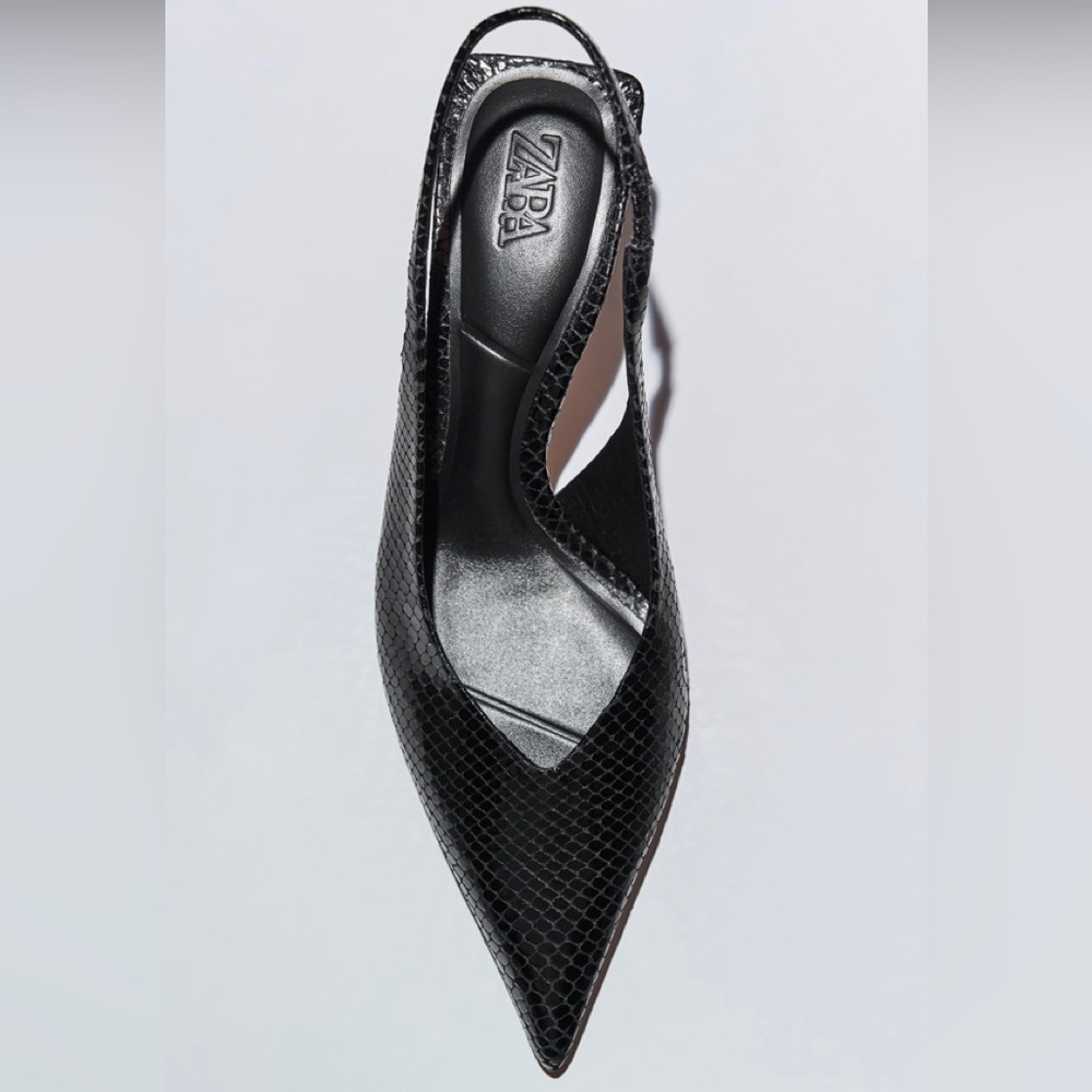 Zara animal textured sling back leather kitten heel